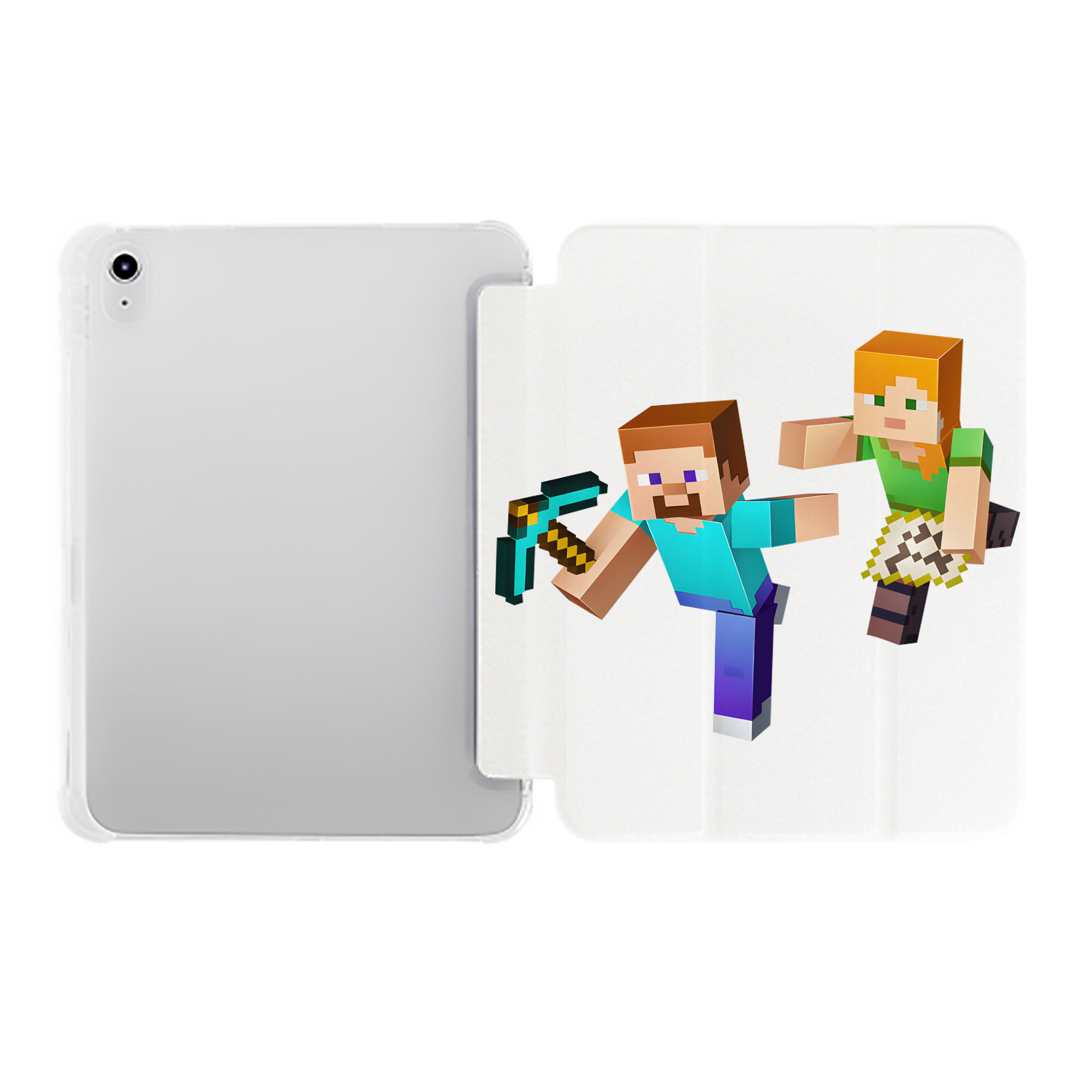 （画像用） マインクラフト ブロックの世界 Minecraft MC Block world IPad ケース ペン収納付き 三つ折りスタンド PUレザー×シリコン 対応機種9.5/10.5/10.9インチ